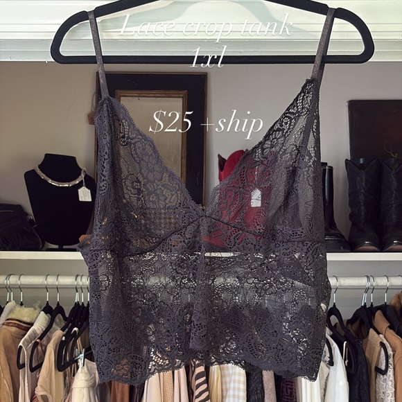 Tops - Lace Bralette in Dark Gray